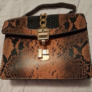 Snake-Print Brown and Black Top Handle Satchel. This Is Also A Cross Body